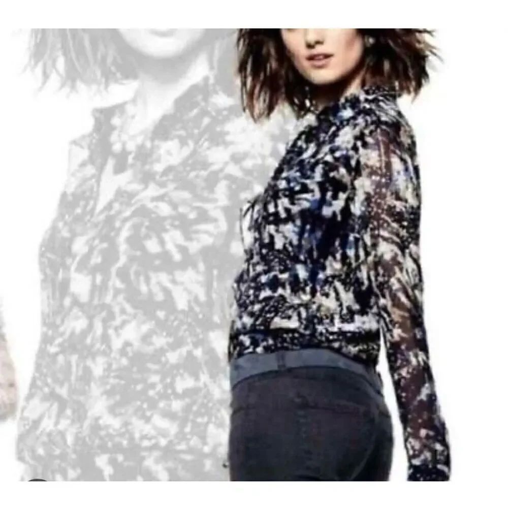 CAbi Starry Night print ruffle blouse style # 3066 Small
